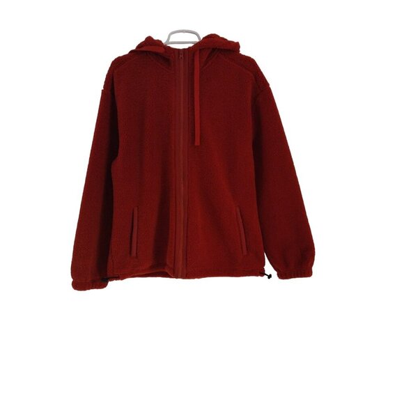 Originally used red sherpa hoodie with pockets, polyester, size M, NWT - Picture 1 of 9